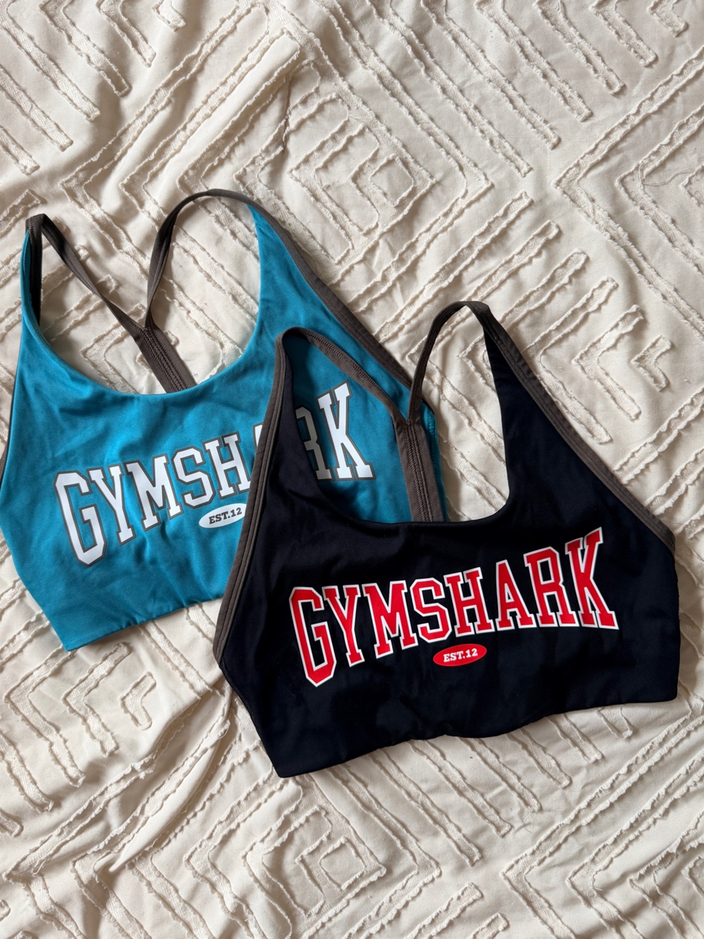 Gymshark Black & Teal Logo Racerback Sports Bras - Picture 1 of 3
